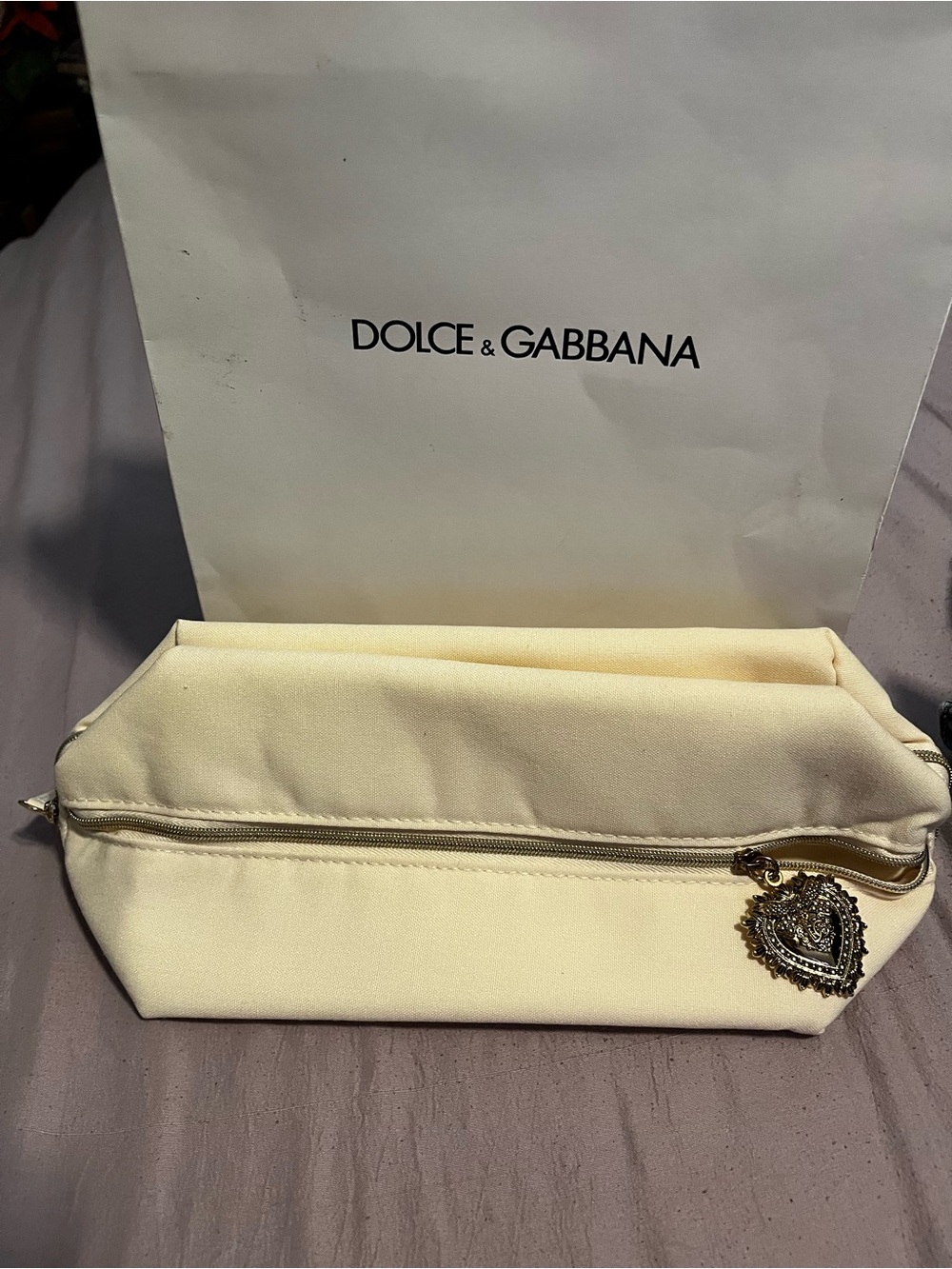 Dolce & Gabbana Cream Cosmetic Pouch with Heart Charm
